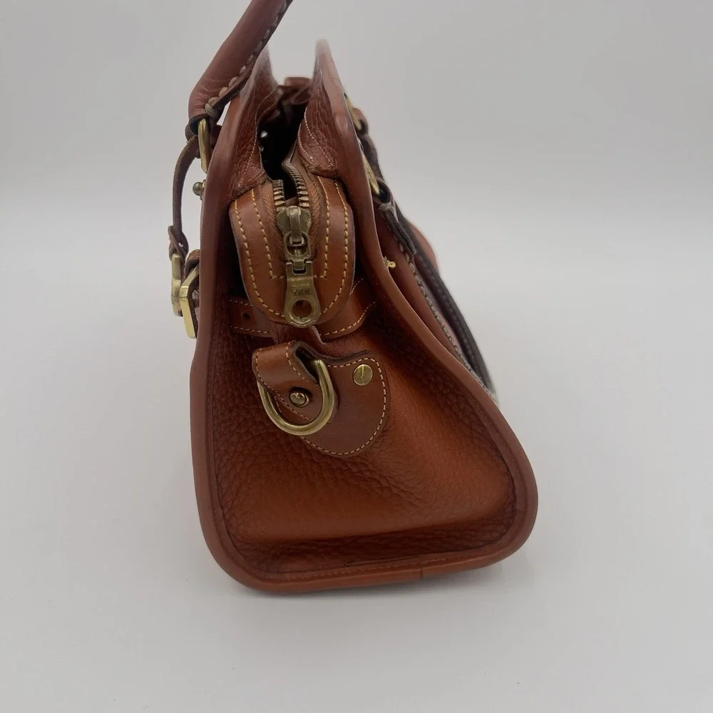 Dooney & Bourke Brown Pebbled Satchel Top Handle Bag Gold Hardware Zip Strap